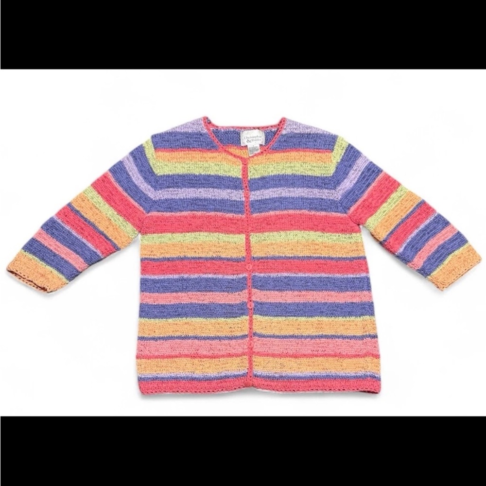 Vintage Christopher & Banks Striped Cardigan Y2K 90s Kidcore Colorful Crochet S